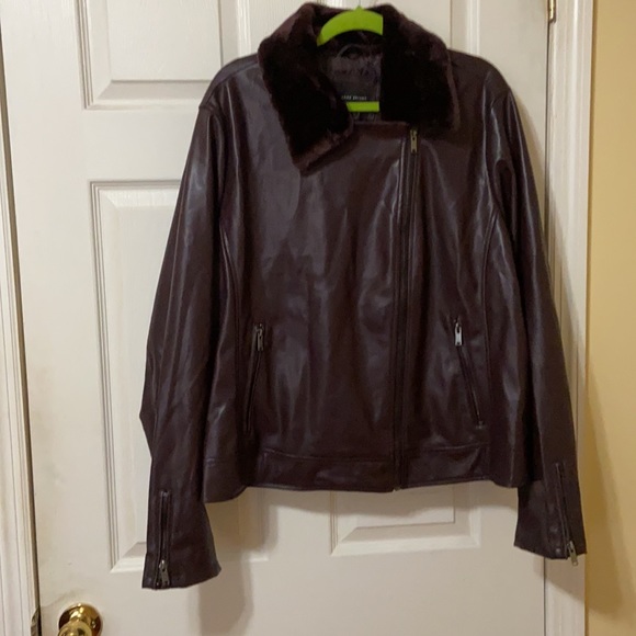 Faux-Leather Moto Jacket Removable Faux-Fur Collar - Picture 5 of 7